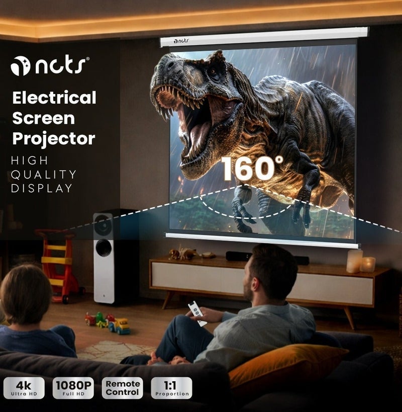 NCTS E180 Electric Projector Screen 1.8×1.8 m Motorized Remote-Controlled Supports Ultra HD/H Projector ,Adjustable HD Matte White Surface 4:3/16:9 Compatible, Wallor Ceiling Mount, GTIN : 6295151550564 - Image 1
